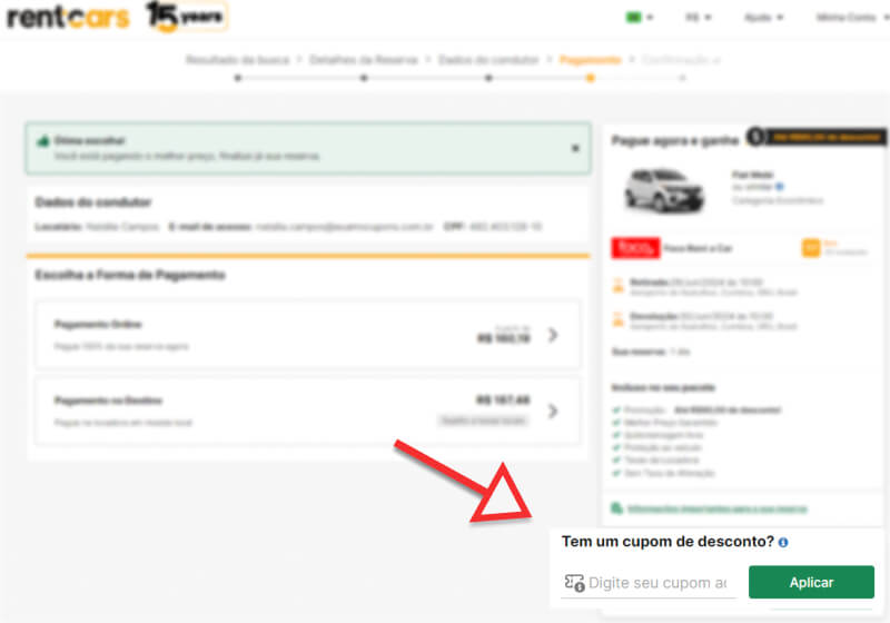 Tutorial como usar cupom Rentcars